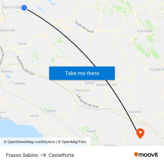Frasso Sabino to Castelforte map