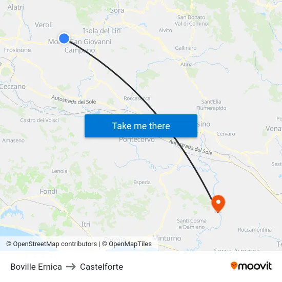 Boville Ernica to Castelforte map