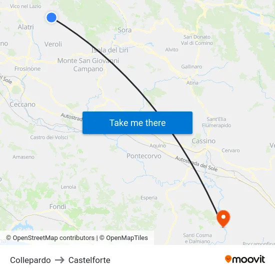 Collepardo to Castelforte map