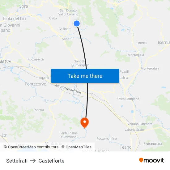 Settefrati to Castelforte map