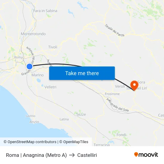 Roma | Anagnina (Metro A) to Castelliri map