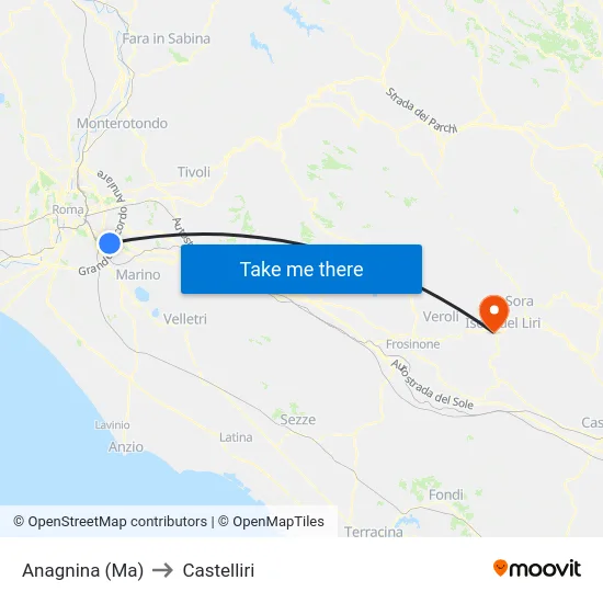 Anagnina (Ma) to Castelliri map