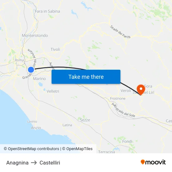 Anagnina to Castelliri map