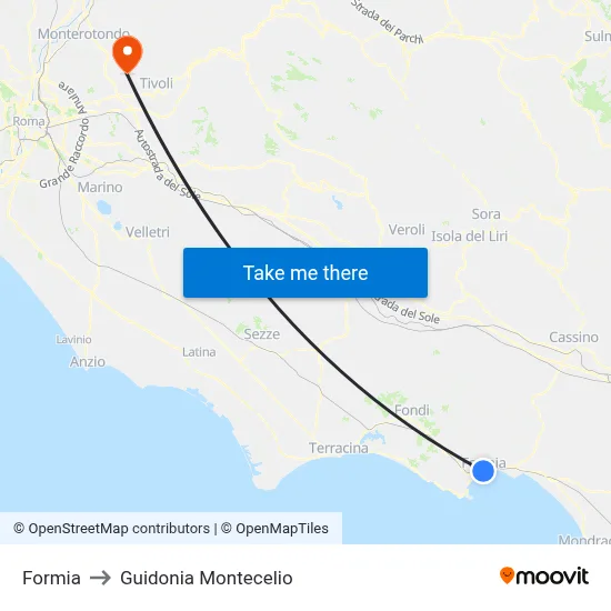 Formia to Guidonia Montecelio map