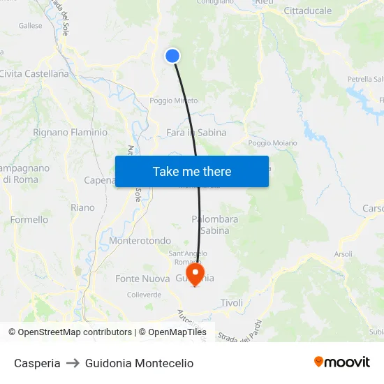 Casperia to Guidonia Montecelio map