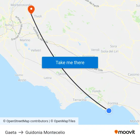 Gaeta to Guidonia Montecelio map