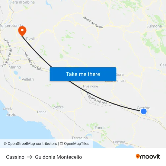 Cassino to Guidonia Montecelio map