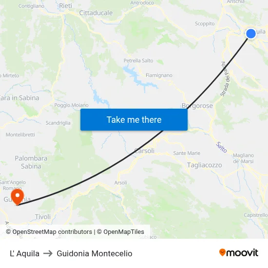 L'Aquila to Guidonia Montecelio map