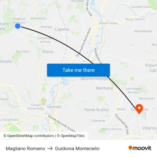 Magliano Romano to Guidonia Montecelio map