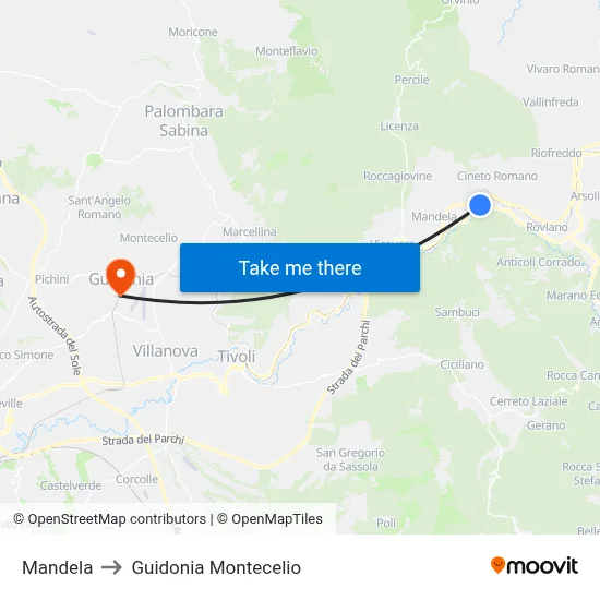 Mandela to Guidonia Montecelio map