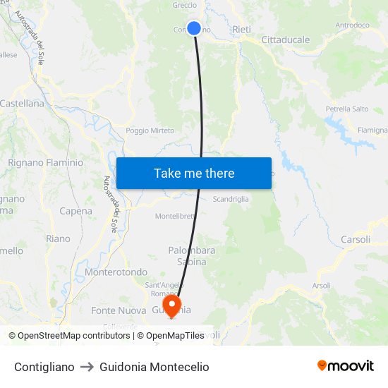 Contigliano to Guidonia Montecelio map