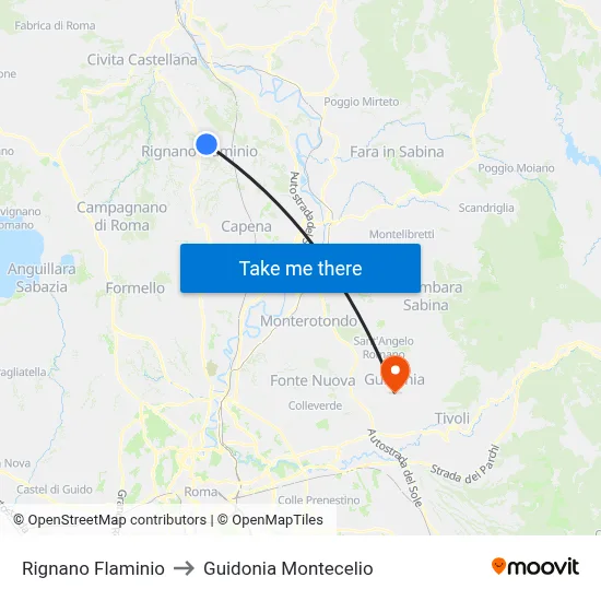 Rignano Flaminio to Guidonia Montecelio map