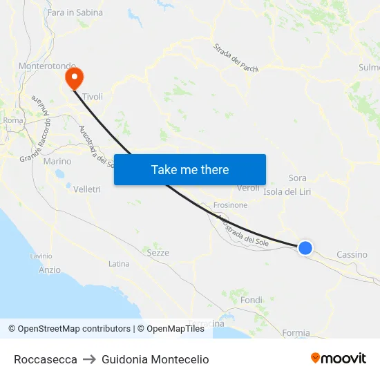 Roccasecca to Guidonia Montecelio map