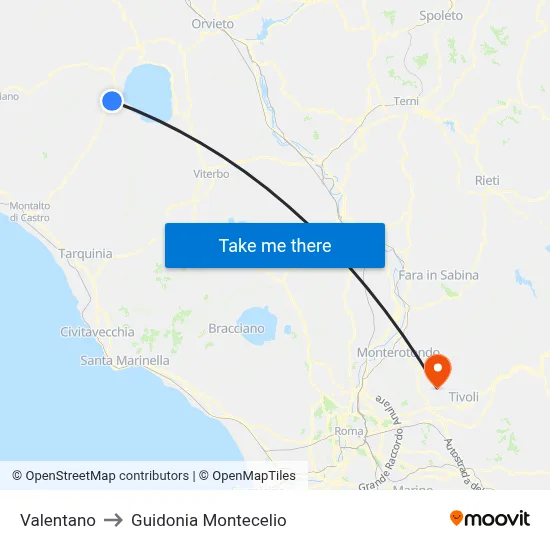 Valentano to Guidonia Montecelio map