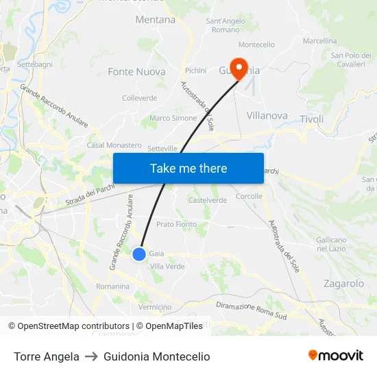Torre Angela to Guidonia Montecelio map