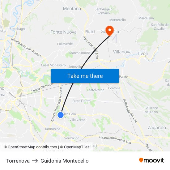 Torrenova to Guidonia Montecelio map