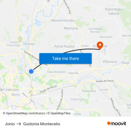 Jonio to Guidonia Montecelio map