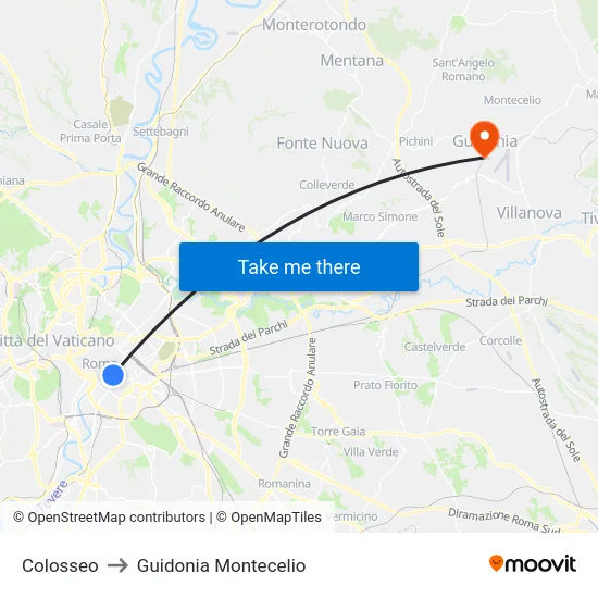 Colosseo to Guidonia Montecelio map