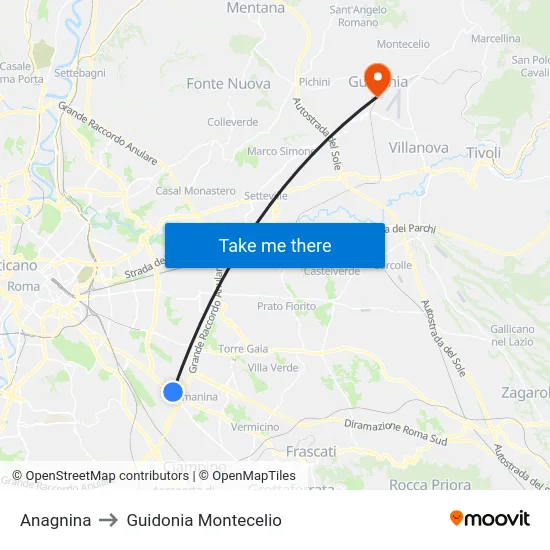 Anagnina to Guidonia Montecelio map