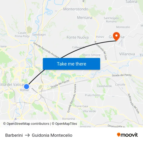 Barberini to Guidonia Montecelio map