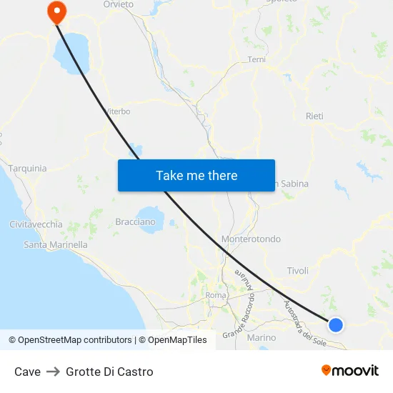 Caves to Grotte Di Castro map