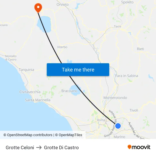Grotte Celoni to Grotte Di Castro map