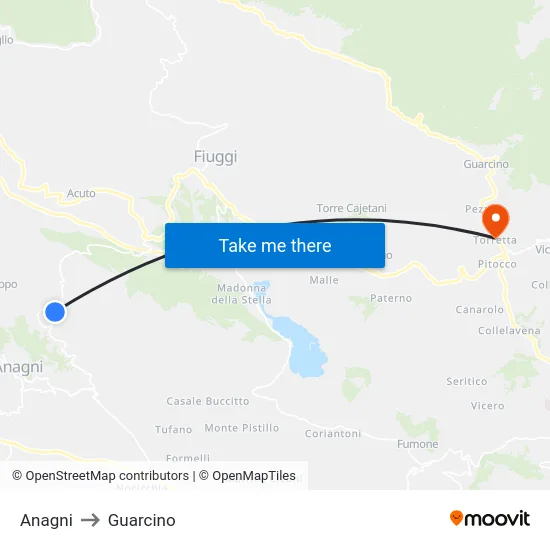 Anagni to Guarcino map
