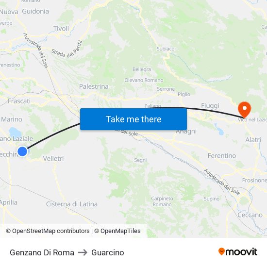 Genzano Di Roma to Guarcino map