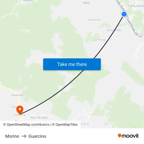 Morino to Guarcino map