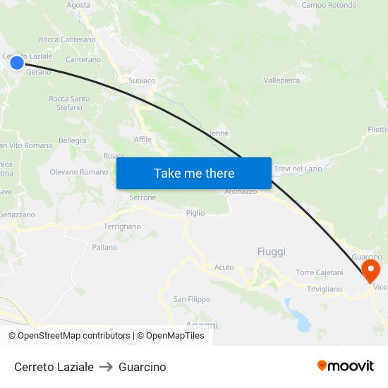 Cerreto Laziale to Guarcino map