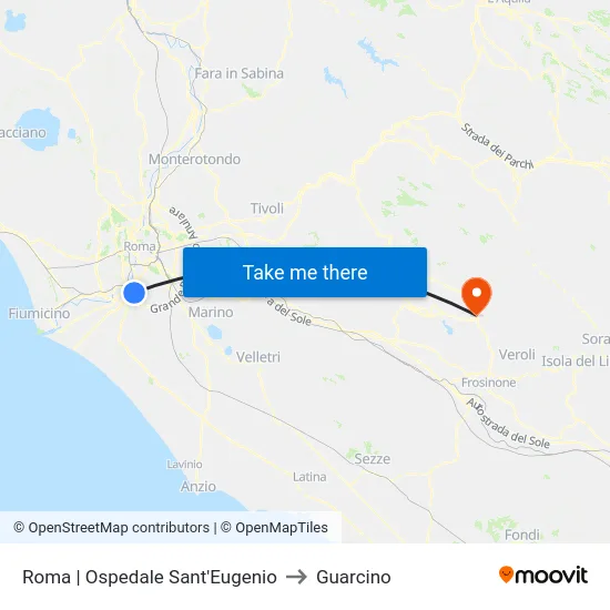 Roma | Ospedale Sant'Eugenio to Guarcino map