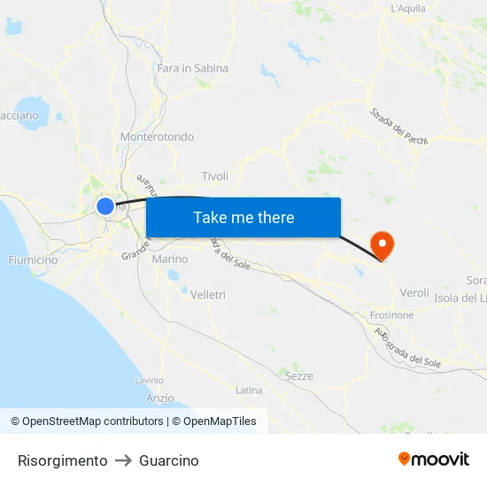 Risorgimento to Guarcino map