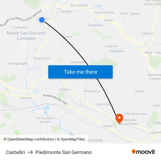 Castelliri to Piedimonte San Germano map