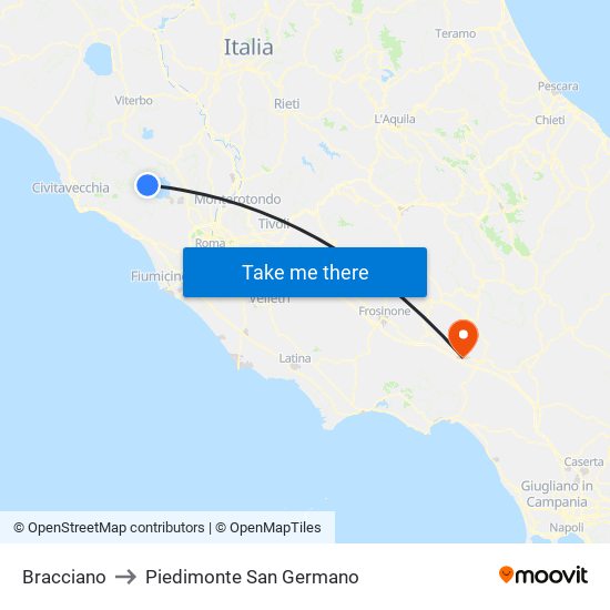 Bracciano to Piedimonte San Germano map