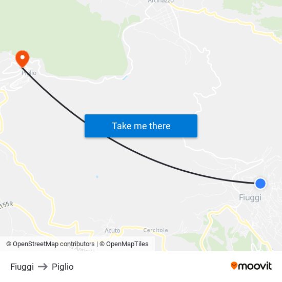 Fiuggi to Piglio map
