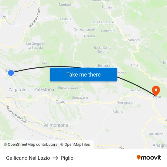 Gallicano Nel Lazio to Piglio map