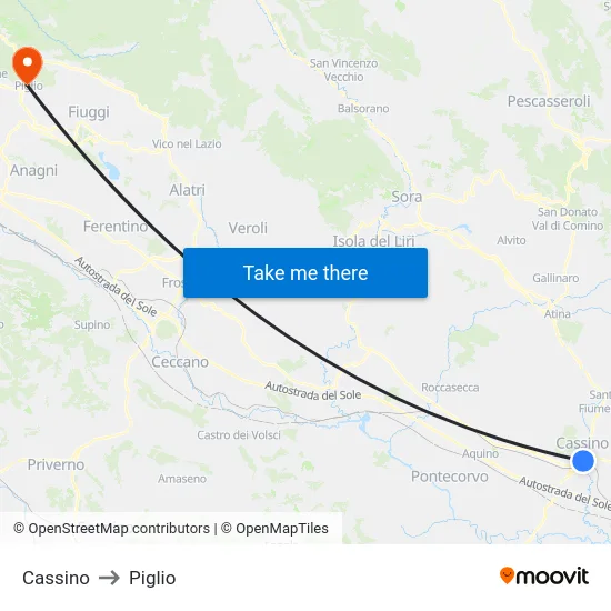 Cassino to Piglio map