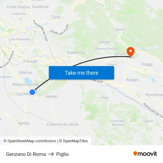 Genzano Di Roma to Piglio map