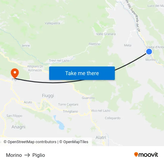 Morino to Piglio map