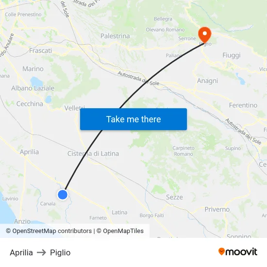 Aprilia to Piglio map