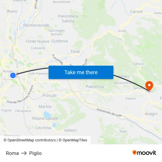 Roma to Piglio map