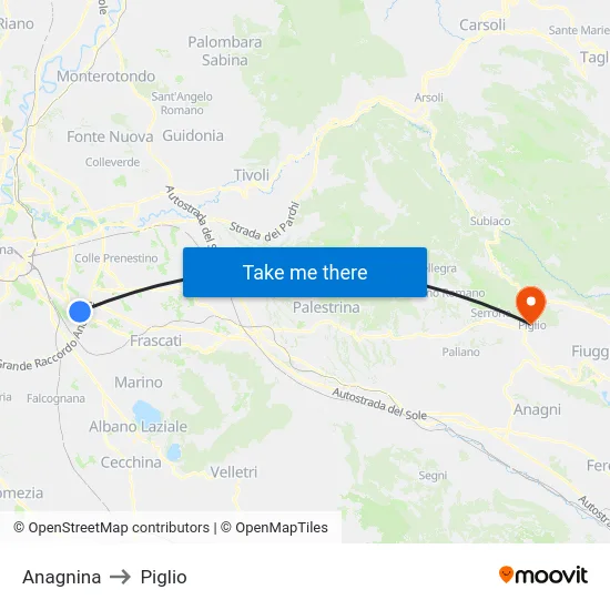 Anagnina to Piglio map
