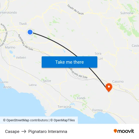 Casape to Pignataro Interamna map
