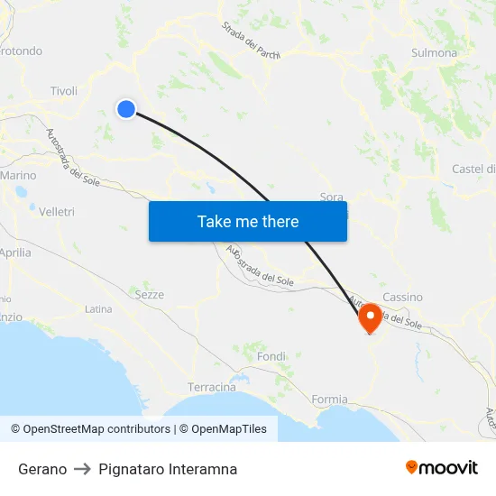 Gerano to Pignataro Interamna map