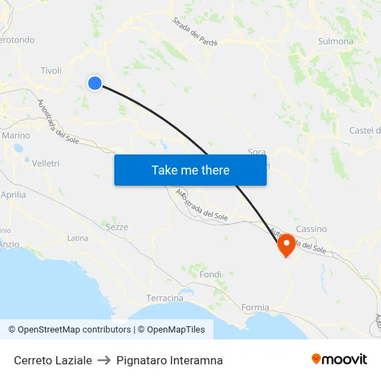 Cerreto Laziale to Pignataro Interamna map