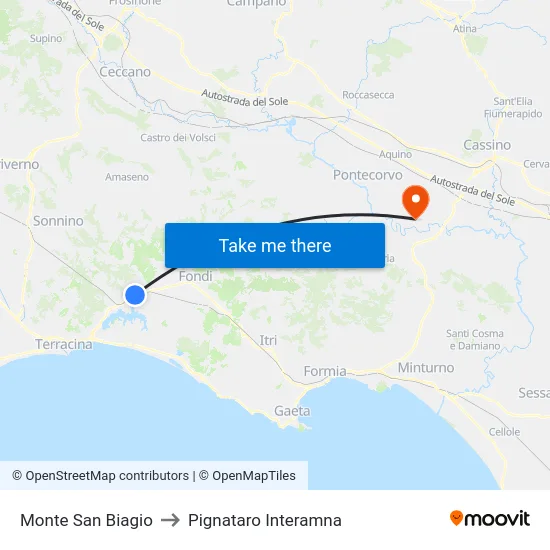 Monte San Biagio to Pignataro Interamna map