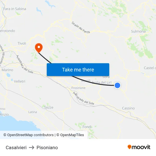 Casalvieri to Pisoniano map
