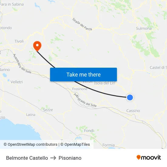 Belmonte Castello to Pisoniano map