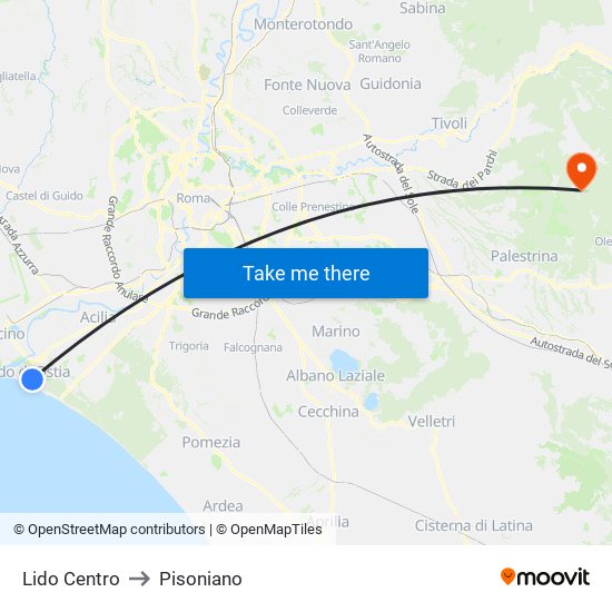 Lido Centro to Pisoniano map