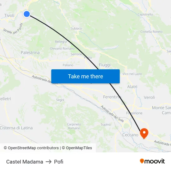 Castel Madama to Pofi map